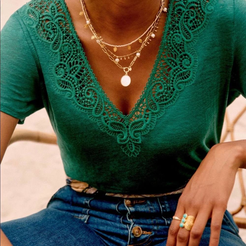 Sezane Mina T-Shirt Green Small
